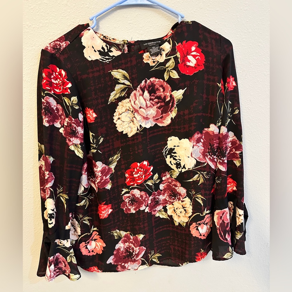 Black Floral Blouse Liz Claiborne